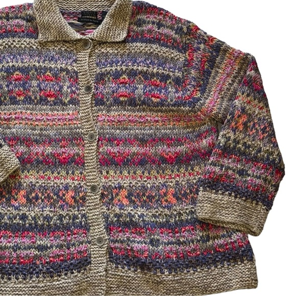 Sigrid Olsen Sport linen silk blend Hand Knit button up cardigan sweater - Picture 3 of 11